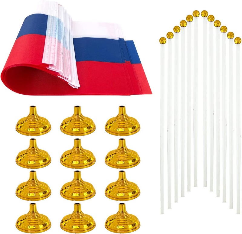 WXTWK 12 Pack Russia Flag Russian Desk Flag Small Mini Russian Table Flags With Stand Base,Home Office Festival Events Celebration Decorations - Image 3